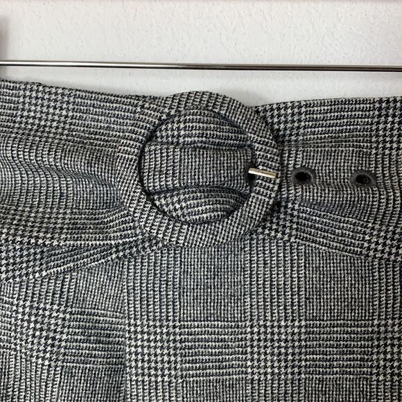 J. Crew Collection 100% Wool Houndstooth Plaid Paper Bag Midi Belted Skirt Sz S - Picture 3 of 12